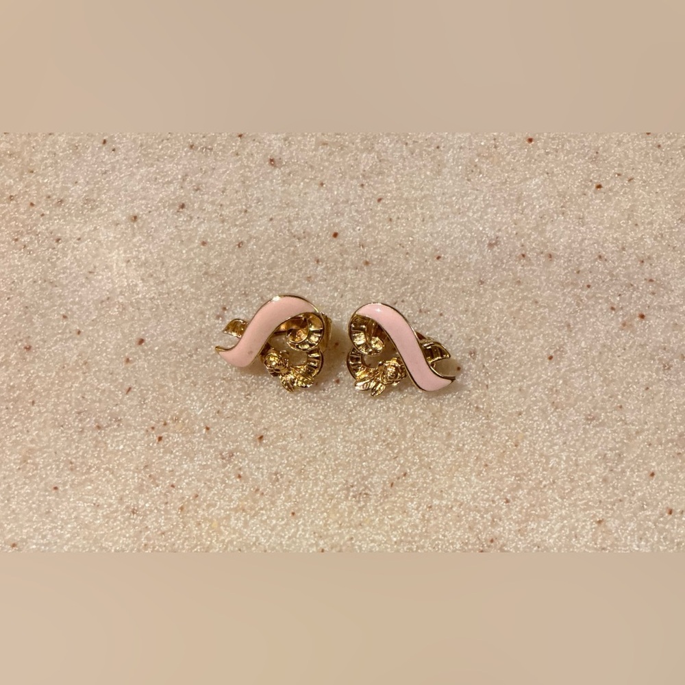 Gold and Pink Ribbon Earrings